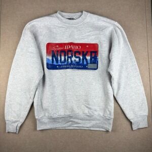 Vintage Oneita Sweatshirt Men L Gray Idaho Norske Plate Graphic USA Made 90s‎